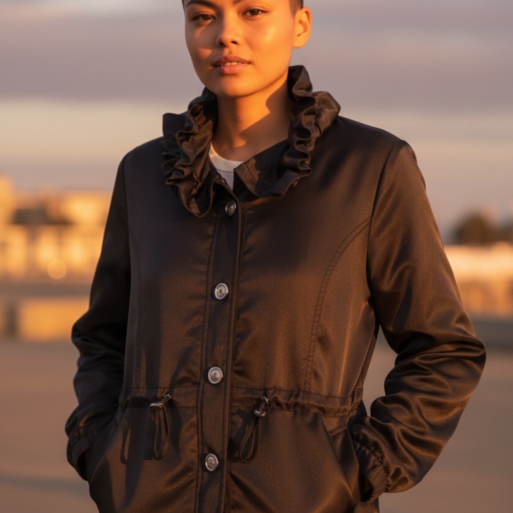 UBU Reversible Crinkled Sides/Collar Women's Black Jacket Reversible Pockets XL